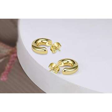 WOWSHOW Gold Mini Hoops for Women Chunky 14K Plated