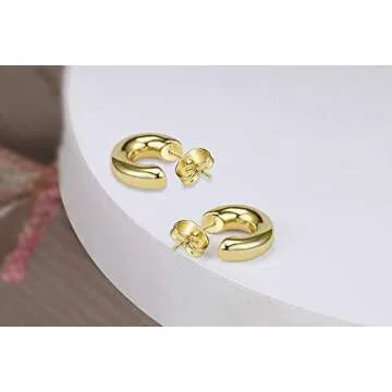 WOWSHOW Gold Mini Hoops for Women Chunky 14K Plated