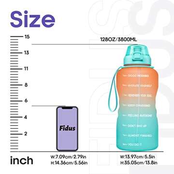 Fidus Large 1 Gallon/128oz Motivational Water Bottle with Time Marker & Straw,Leakproof Tritan BPA F...