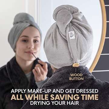 Evolatree Microfiber Hair Towel - Wet Hair Wrap Turbans - Rapid Dry Anti Frizz Curly Hair Products - Quick Drying Cap, Plopping Tshirt Head Wraps for Women - Turban Hair Towels, Gym Salon Bath Shower