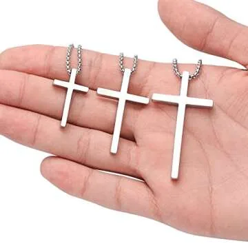 IEFSHINY Stainless Steel Cross Pendant Necklaces for Men Women - Small Pendant Chain 18 Inch Silver Jewelry Easter Gifts for Men Women Father's Day Gifts Idea Boyfriend Son