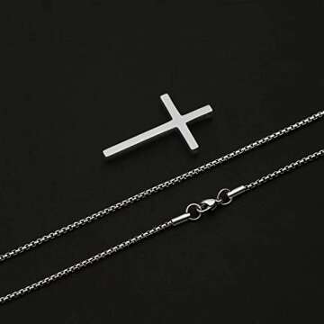 IEFSHINY Stainless Steel Cross Pendant Necklaces for Men Women - Small Pendant Chain 18 Inch Silver Jewelry Easter Gifts for Men Women Father's Day Gifts Idea Boyfriend Son