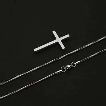 IEFSHINY Stainless Steel Cross Pendant Necklaces for Men Women - Small Pendant Chain 18 Inch Silver Jewelry Easter Gifts for Men Women Father's Day Gifts Idea Boyfriend Son