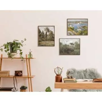 Pinetree Art Framed Canvas Wall Art for Living Room Decor, Vintage Meadow with Flowers Painting Wall Art Prints Bedroom Home Bathroom Decor (Poplars, 8" x 10")