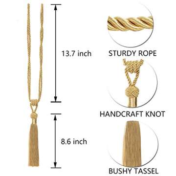 BEL AVENIR Gold Hand-Woven Curtain Tiebacks - 2 Pack