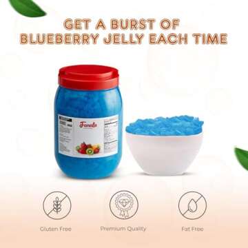 New Fanale Coconut Jelly Topping nata de coco for Boba Tea | Ice Cream | Yogurt | Smoothie | Milk Tea | Desserts (Blueberry Heart Shaped, 6.6 lb)