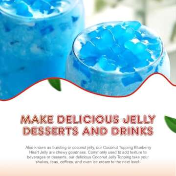 New Fanale Coconut Jelly Topping nata de coco for Boba Tea | Ice Cream | Yogurt | Smoothie | Milk Tea | Desserts (Blueberry Heart Shaped, 6.6 lb)