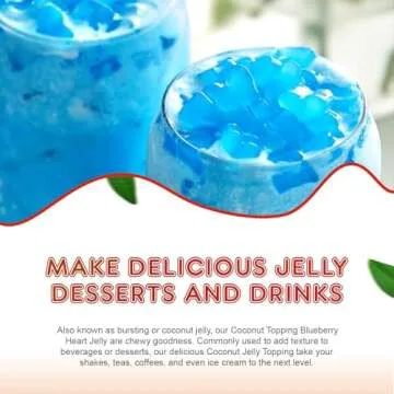 New Fanale Coconut Jelly Topping nata de coco for Boba Tea | Ice Cream | Yogurt | Smoothie | Milk Tea | Desserts (Blueberry Heart Shaped, 6.6 lb)