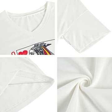 Fazortev Womens Oversized Queen Of Hearts Graphic T Shirts Casual V Neck Half Sleeve Summer Loose Tees Tunic Tops White