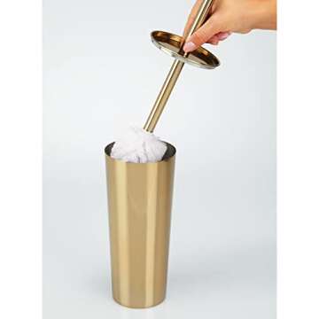 mDesign Stainless Steel Toilet Bowl Brush and Holder Set, Modern Metal Compact Storage Organizer Cleaner Scrubber for Toilet - Heavy Duty Cleaning Plunger for Bathroom, Mirri Collection, Soft Brass