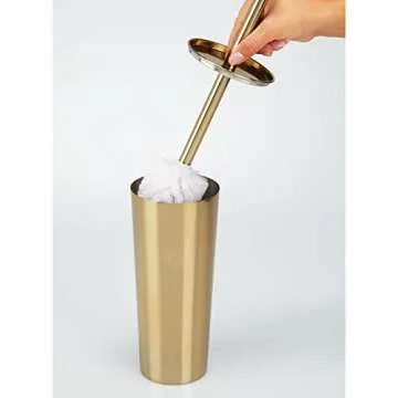 mDesign Stainless Steel Toilet Bowl Brush and Holder Set, Modern Metal Compact Storage Organizer Cleaner Scrubber for Toilet - Heavy Duty Cleaning Plunger for Bathroom, Mirri Collection, Soft Brass