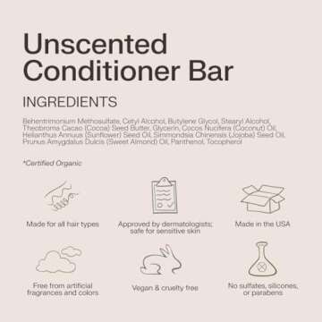 The Earthling Co. Conditioner Bar - Promote Hair Growth, Strengthen & Moisturize All Hair Types - Paraben & Sulfate Free Formula with Natural Ingredients for Dry Hair (Fragrance Free, 1.8 oz)