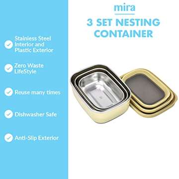 MIRA Stainless Steel Food Storage Containers Set - Eco-Friendly