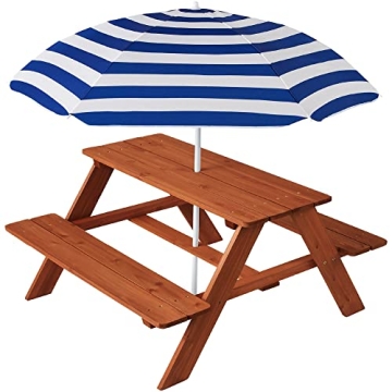 Best Choice Products Kids Wooden Picnic Table – Durable, Safe Outdoor Dining Table with Umbrella