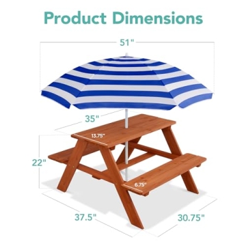 Kids Wooden Picnic Table with Adjustable Umbrella