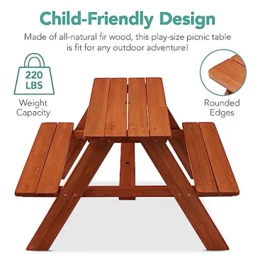 Kids Wooden Picnic Table with Adjustable Umbrella