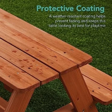 Kids Wooden Picnic Table with Adjustable Umbrella