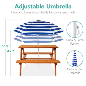 Kids Wooden Picnic Table with Adjustable Umbrella