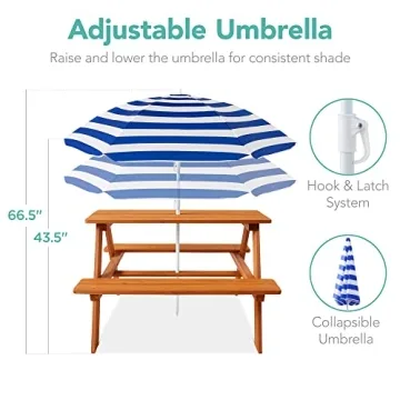 Kids Wooden Picnic Table with Adjustable Umbrella