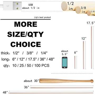 HOPELF Dowel Rods 100PCS - 1/4 x 12 Inch Bamboo