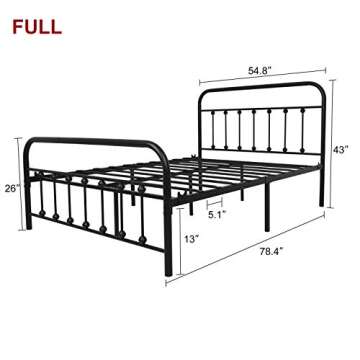 NEEBIRGELIA Black Metal Bed Frame Full Size with Headboard and Footboard Single Platform Mattress Ba...