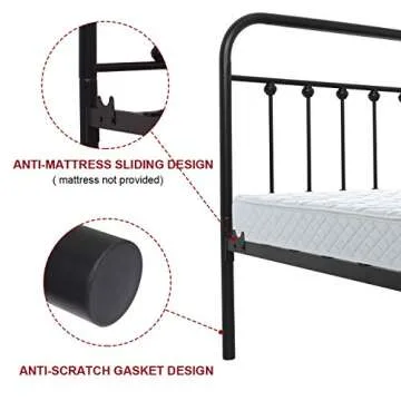 NEEBIRGELIA Black Metal Bed Frame Full Size with Headboard and Footboard Single Platform Mattress Base,Metal Tube and Iron-Art Bed（Full,Black）
