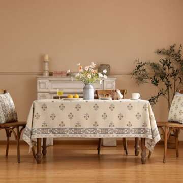 patdrea Designer Beige Tablecloth for Rectangle Tables,Vintage Linen with Yellow Flowers Pattern Tab...