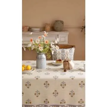 patdrea Designer Beige Tablecloth for Rectangle Tables,Vintage Linen with Yellow Flowers Pattern Tablecloths,Rustic Floral Table Cover Cloth Decor for Kitchen Dining Christmas,55"*79"