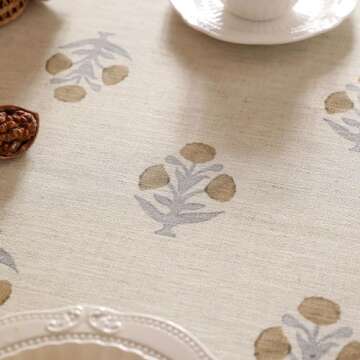 patdrea Designer Beige Tablecloth for Rectangle Tables,Vintage Linen with Yellow Flowers Pattern Tablecloths,Rustic Floral Table Cover Cloth Decor for Kitchen Dining Christmas,55"*79"
