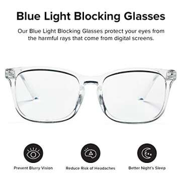 DeBuff Blue Light Blocking Glasses Women Men Clear Lens Square Frame Computer Eyeglasses (Clear)