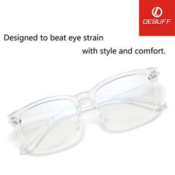 DeBuff Blue Light Blocking Glasses Women Men Clear Lens Square Frame Computer Eyeglasses (Clear)