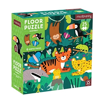 Mudpuppy Rainforest 25 Piece Floor Puzzle, Features 25 Colorful, Oversized Pieces, Includes 6 Special Shaped Pieces of a Toucan, Butterfly and More, Ages 2+, Great Gift Idea!