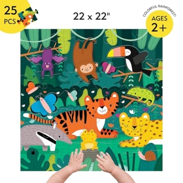Mudpuppy Rainforest 25 Piece Floor Puzzle, Features 25 Colorful, Oversized Pieces, Includes 6 Special Shaped Pieces of a Toucan, Butterfly and More, Ages 2+, Great Gift Idea!