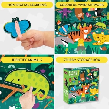 Mudpuppy Rainforest 25 Piece Floor Puzzle, Features 25 Colorful, Oversized Pieces, Includes 6 Special Shaped Pieces of a Toucan, Butterfly and More, Ages 2+, Great Gift Idea!