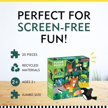 Mudpuppy Rainforest 25 Piece Floor Puzzle, Features 25 Colorful, Oversized Pieces, Includes 6 Special Shaped Pieces of a Toucan, Butterfly and More, Ages 2+, Great Gift Idea!