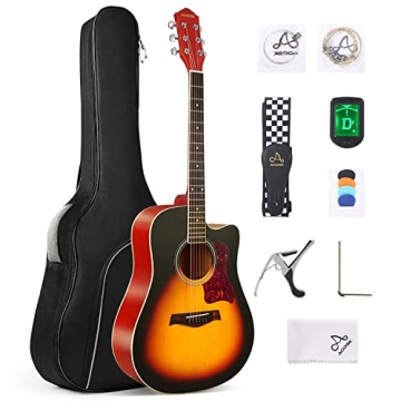 AODSK Acoustic Guitar Beginner Bundle: 41 Inch Full Size Kit
