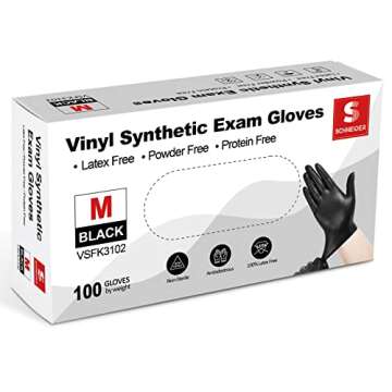 Schneider Black Vinyl Synthetic Exam Gloves - Durable, Latex-Free, 100-ct