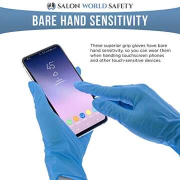 Salon World Safety Blue Nitrile Disposable Gloves, Box of 100, Size Small, 3.5 Mil - Latex Free, Textured, Food Safe