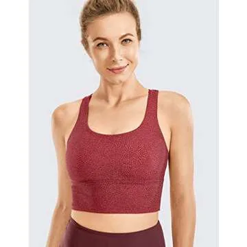 CRZ YOGA Women's Strappy Longline Sports Bras - Wirefree Padded Medium Impact Workout Crop Tank Top Impression Red Small