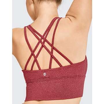 CRZ YOGA Women's Strappy Longline Sports Bras - Wirefree Padded Medium Impact Workout Crop Tank Top Impression Red Small