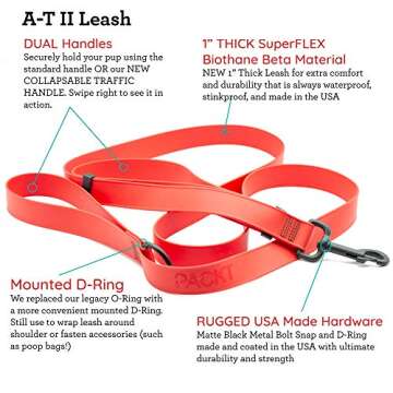 PACKT - Endeavor Double Handle Dog Leashes - Waterproof, Stinkproof, American Made - Plum - 6 Ft.| Waterproof Dog Leash for Large Dogs | 6 foot Training Leashes for medium dogs | Purple Dog leash