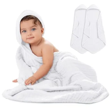 Comfy Cubs 2 Pack Baby Hooded 9 Layer Muslin Cotton Towel for Kids, Large 32” x 32”, Ultra Soft,...