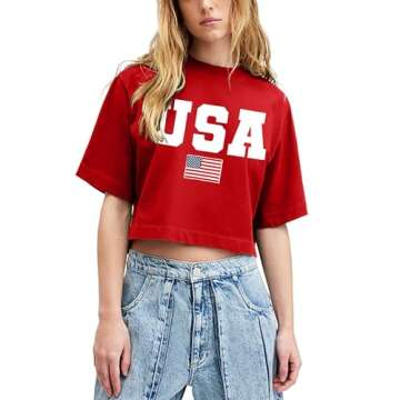 American Flag Crop Tops Women USA Crop Shirt Patriotic 4th of July Tee Memorial Day Tshirt Girls Cro...