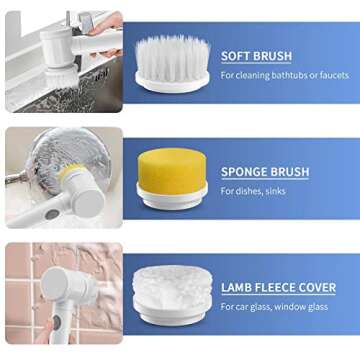 SOARING Electric Cleaning Brush, Cordless Electric Scrubber for Kitchen,Bathroom,Shower Door,Bathtub,Mirror,Tile,Tub,Dish,Sink,Grout Handheld Household Motorized Brush(White)