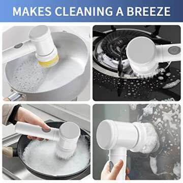 SOARING Electric Cleaning Brush, Cordless Electric Scrubber for Kitchen,Bathroom,Shower Door,Bathtub,Mirror,Tile,Tub,Dish,Sink,Grout Handheld Household Motorized Brush(White)