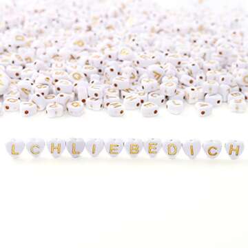 HERZWILD 1000 Pcs Heart Letter Beads Gold Letters Beads Flat Round Alphabet Beads Disc Coin Alphabet A-Z Pony Beads for Jewellery Crafts (Gold Hearts-White)