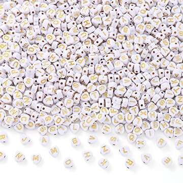 HERZWILD 1000 Pcs Heart Letter Beads Gold Letters Beads Flat Round Alphabet Beads Disc Coin Alphabet A-Z Pony Beads for Jewellery Crafts (Gold Hearts-White)