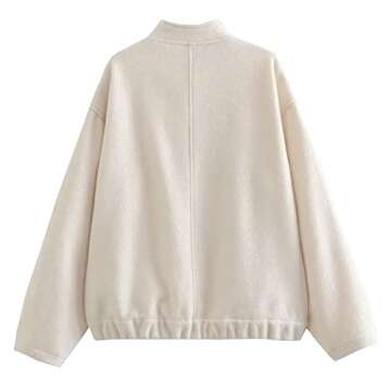 KEOMUD Women's Oversized Wool Blend Bomber Jacket Long Sleeve Button Down Lightweight Varsity Jacket...