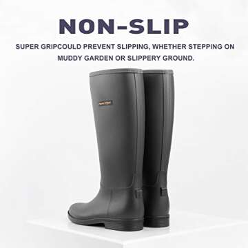 planone Tall rain Boots for Women and Waterproof Garden Shoes，Anti-Slipping Black Rainboots for Ladies with Comfortable Insoles，Stylish Light rain Shoes and Matte Outdoor Work Shoes
