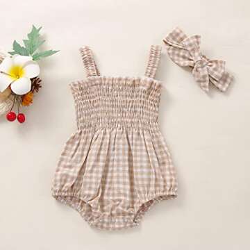 Infant Baby Girls Floral Cotton Strappy Halter Romper Bodysuit and Headband Ruffled Jumpsuit Sunsuit...